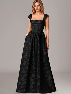 Azazie Black Textured Maxi Dress Skirt
